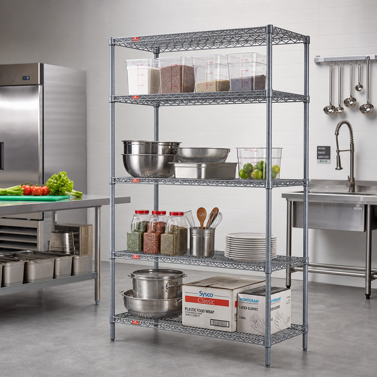 Product image #2 for Valu-Master 4-Tier Stationary Starter Wire Shelving Unit, 60W x 24D x 63H, Pewter Gray Epoxy