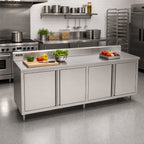 Thumbnail image #2 for John Boos 4CH6R5-3096 96" x 30" Stainless Steel Enclosed Work Table with Cabinet Base, Hinged Doors, 16-Gauge Top, and 5" Backsplash