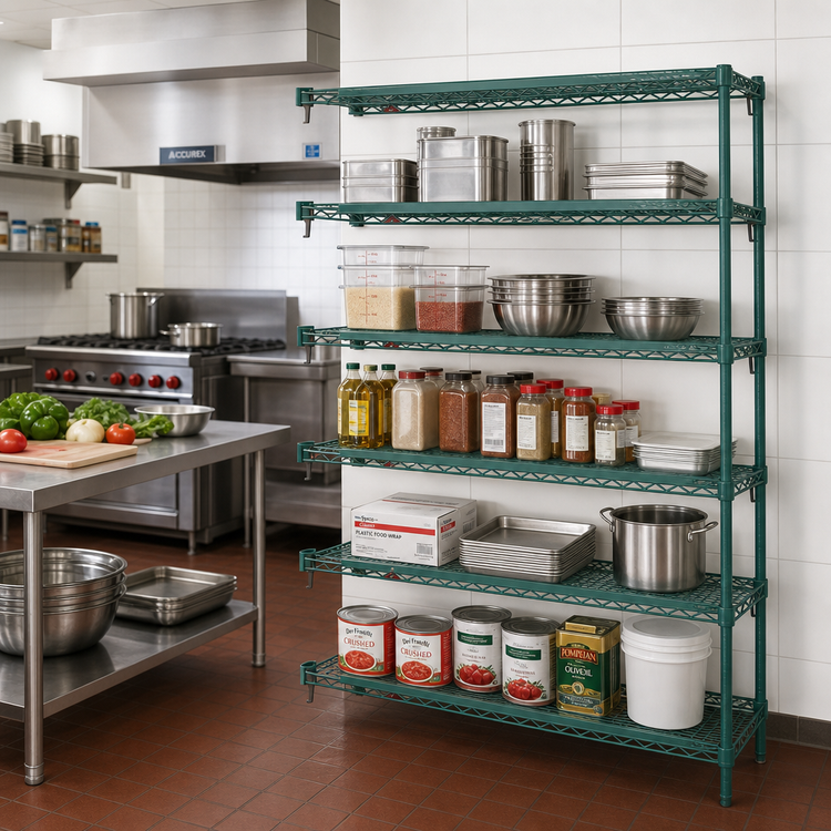Product image #3 for Super Erecta Super Adjustable Add-On Wire Shelving Unit, 72W x 21D x 74H, 5 Shelves, Metroseal 3 Green Epoxy-Coated