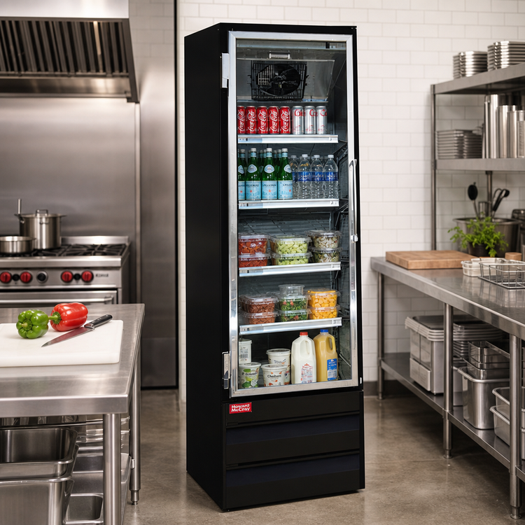 Product image #3 for Howard-McCray One-Section Glass Door Refrigerator Merchandiser, 22 Cu. Ft., Bottom-Mount Self-Contained, Black
