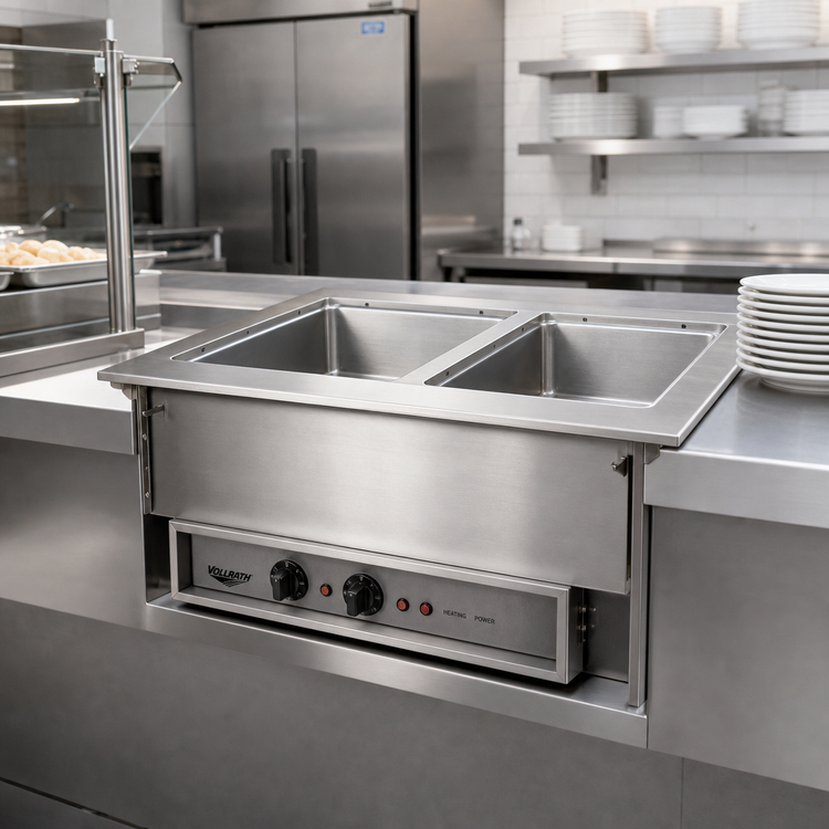 Product image #2 for Vollrath Short-Side 2-Pan Drop-In Hot Well with Marine-Grade 316 Stainless Steel Wells, 120V, Infinite Controls