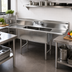 Thumbnail image #2 for BK Resources 96-Inch Wide 2-Compartment Stainless Steel Sink with Left and Right Drainboards