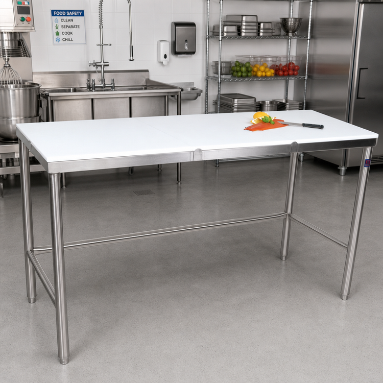 Product image #2 for John Boos 108-Inch x 24-Inch Trimming Table with 3/4-Inch Reversible Poly Top and Stainless Steel Legs