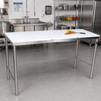 Thumbnail image #2 for John Boos TC048A 108 x 24-Inch Trimming Table with 3/4-Inch Reversible Poly Top, Stainless Steel Base and Open Braced Base