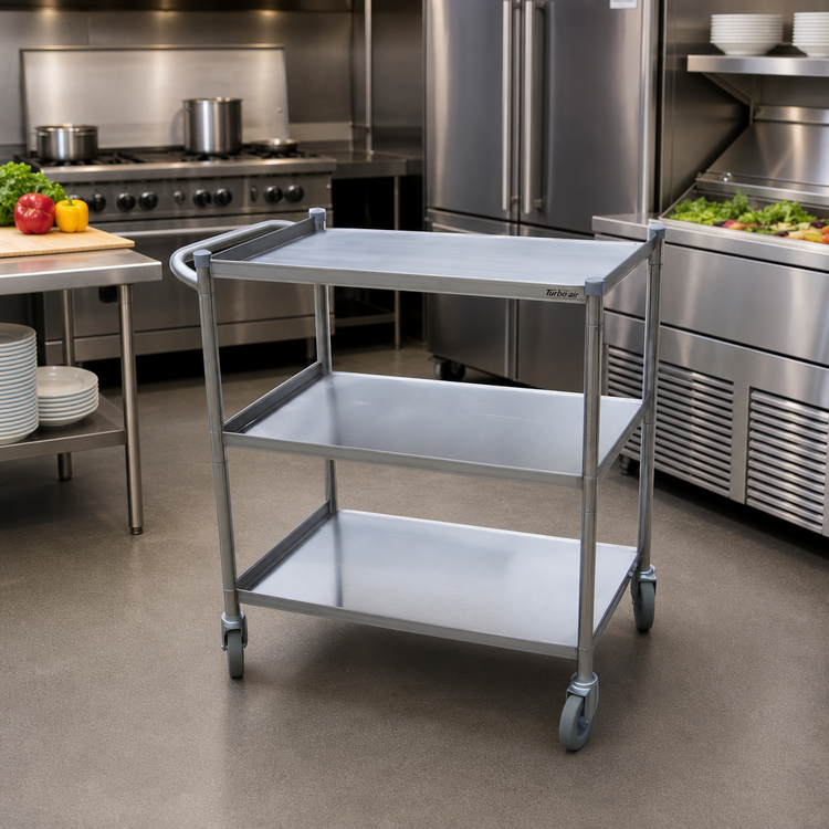 Product image #2 for Turbo Air 15 x 24-Inch 3-Shelf Stainless Steel Bus Cart with Push/Pull Handle and 4-Inch Rubber Casters