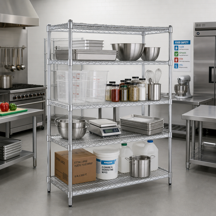 Product image #2 for Heavy Duty Stationary 4-Tier Chrome Wire Shelving Unit, 60 x 21 x 74 Inches, 800 lb Capacity