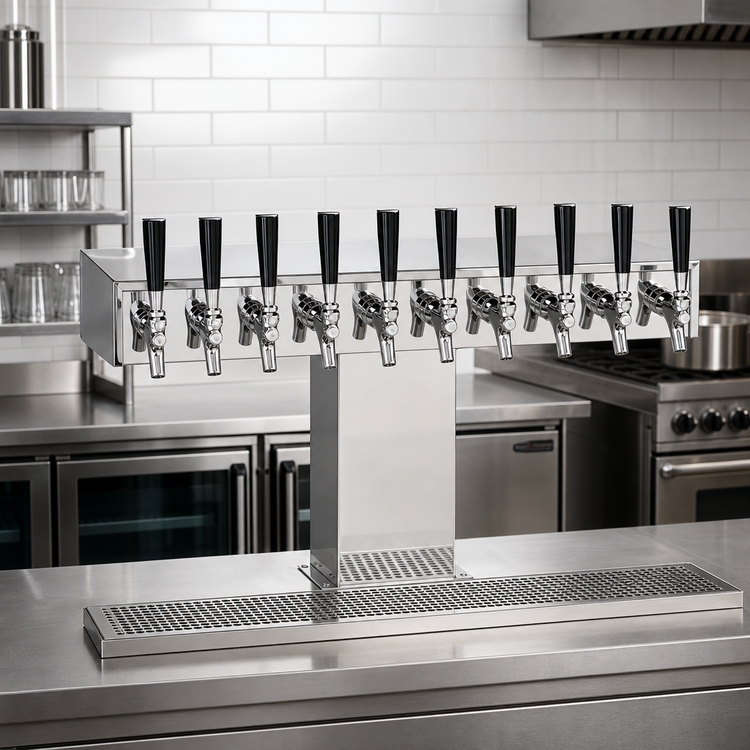 Product image #2 for 12-Faucet Wide Base Glycol-Cooled Countertop Draft Beer Tower, Extra High, Polished Chrome