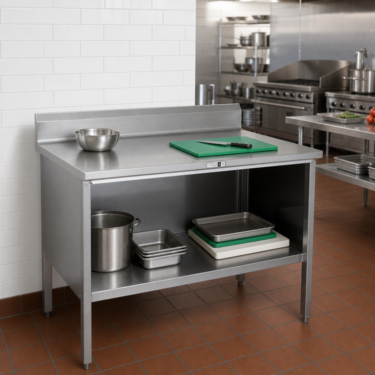 Product image #2 for John Boos EBOS4R5-2460 Open Front Enclosed Base Work Table, 60 x 24 Inches, 14-Gauge Stainless Steel Top, 5-Inch Backsplash