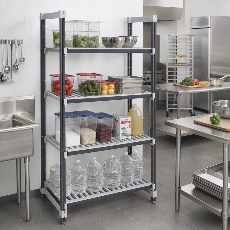 Product image #2 for Cambro Camshelving Elements XTRA 4-Tier Vented Stationary Starter Shelving Unit, 18" x 72" x 84"