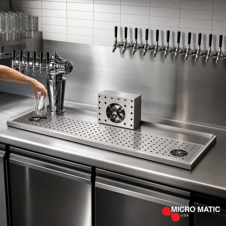 Product image #2 for Micro Matic USA Platform Drip Tray with Glass Rinser, Surface Mount, 59 x 20 Inches, for 12-14 Faucets
