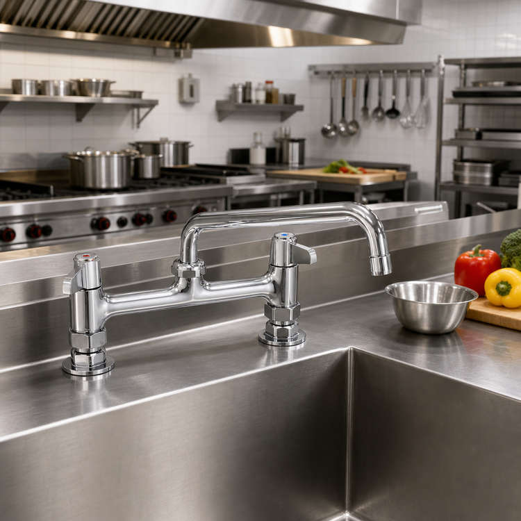 Product image #2 for equip 8-Inch Center Deck-Mount Mixing Faucet with 10-Inch Swing Nozzle and Ceramic Cartridges