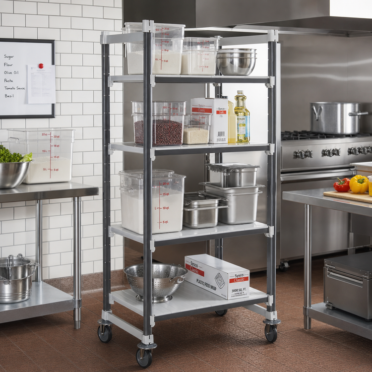 Product image #2 for Cambro Camshelving Elements XTRA 4-Shelf Solid High-Density Mobile Starter Unit, 21-Inch Deep x 36-Inch Wide x 78-1/4-Inch High, Speckled Gray