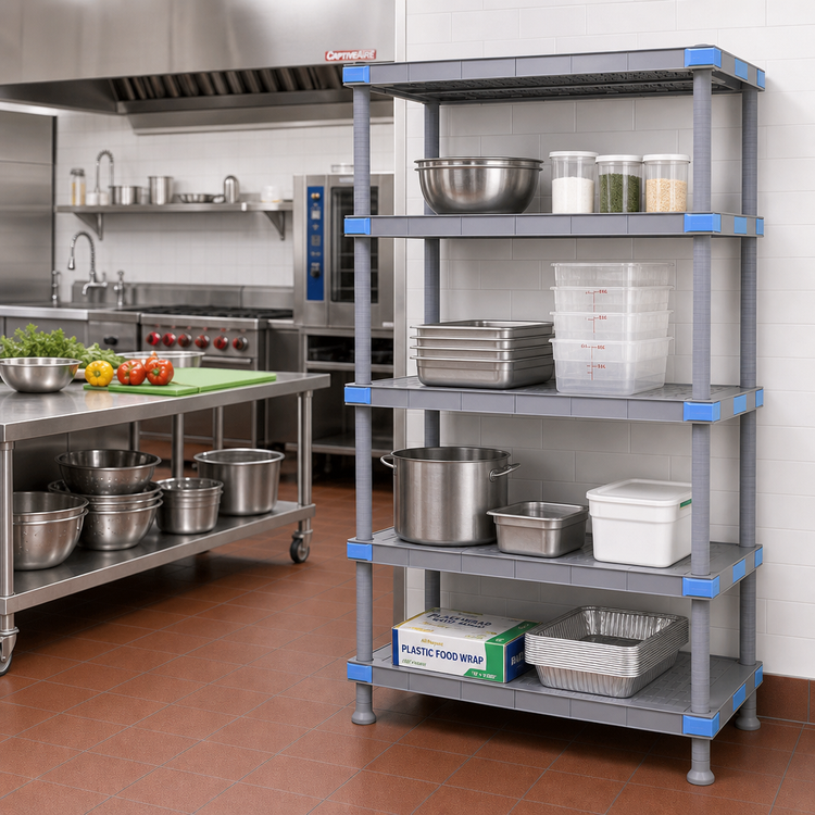 Product image #2 for Millenia 42-Inch W x 24-Inch D x 74-Inch H Gray Polymer Stationary Starter Shelving Unit with 4 Solid Shelves