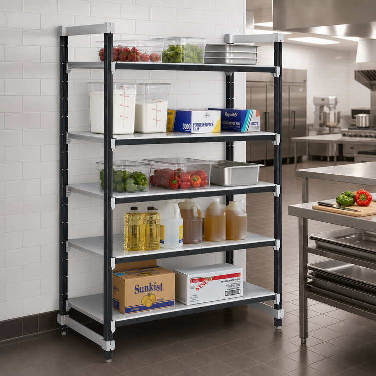 Product image #2 for Cambro Camshelving Elements XTRA 18" x 60" x 84" 5-Tier Solid Stationary Starter Polymer Shelving Unit