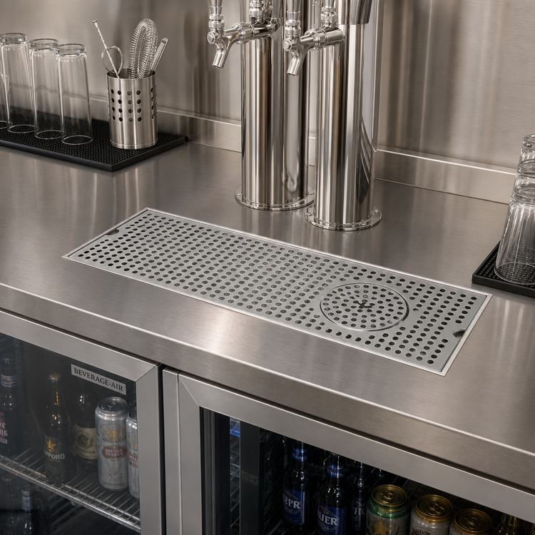 Product image #2 for Micro Matic 5-Inch x 20-Inch Surface Mount Stainless Steel Drip Tray Trough with Integral Glass Rinser