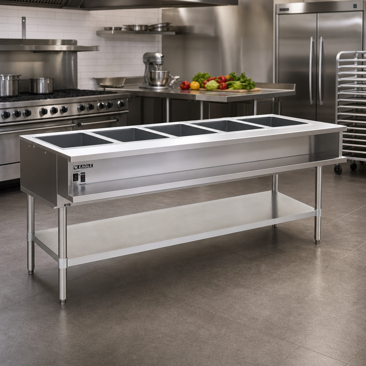 Product image #2 for Eagle Group SWT5-208 5-Well Electric Water Bath Hot Food Table with Open Cabinet Base