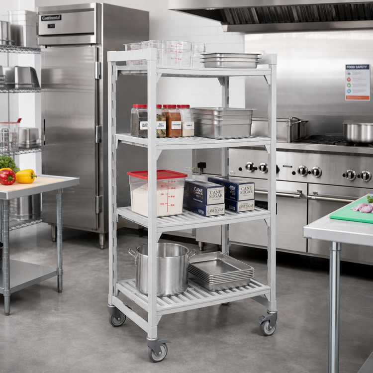 Product image #3 for Cambro Camshelving Premium 4-Shelf Vented Mobile Starter Unit, 24 x 42 x 75-1/4 Inches, Speckled Gray