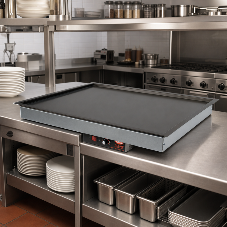 Product image #2 for Hatco Glo-Ray Built-In Rectangular Heated Shelf with Recessed Top, 49.5" x 21", Hardcoat Aluminum Top
