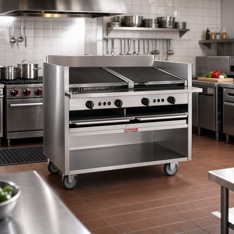 Product image #2 for Magikitch'n 72-Inch Gas Coal Charbroiler, Floor Model with Open Cabinet Base
