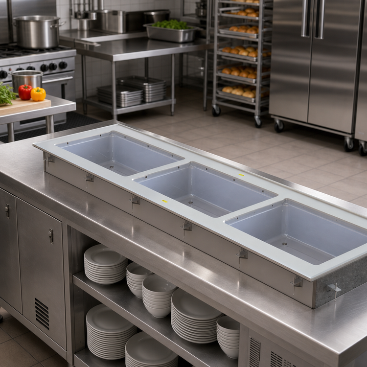Product image #2 for Vollrath Short-Side 3-Pan Drop-In Hot Well with Infinite Controls and Manifold Drain