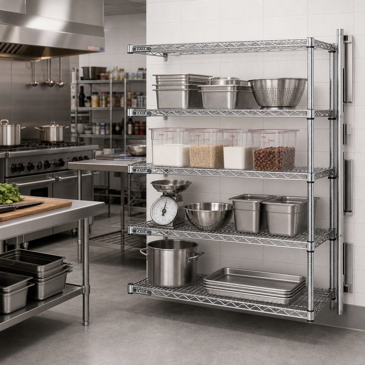 Product image #2 for Eagle Group 4-Tier Chrome-Plated Wire Add-On Shelving Unit with QuadTruss Design, 60W x 21D x 63H