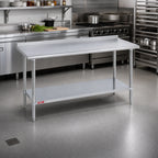 Thumbnail image #2 for Duke Manufacturing 316-3648-2R 48"W x 36"D Stainless Steel Work Table, 16-Gauge 300 Series, 1-1/8" Riser, Galvanized Undershelf