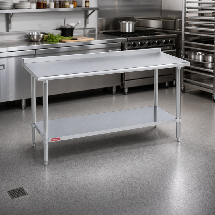 Product image #2 for Duke 48" x 36" 16-Gauge 300-Series Stainless Steel Work Table with 1-1/8" Straight Riser and Galvanized Undershelf