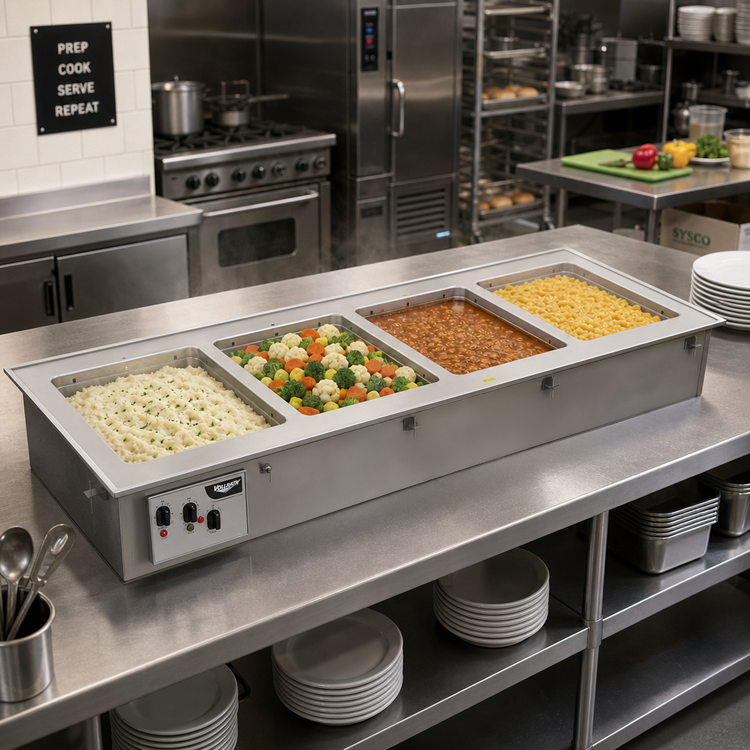 Product image #2 for Vollrath 4-Pan Short-Side Drop-In Hot Well, Thermostatic, Standard Drain, 208-240V