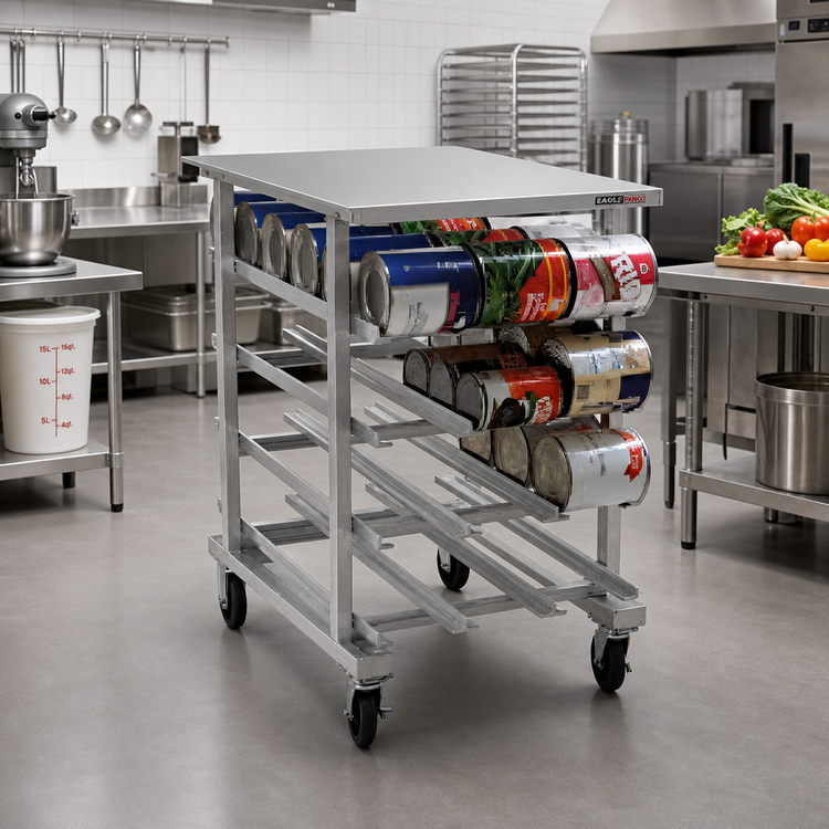 Product image #2 for Eagle Panco Half-Size Mobile Self-Feeding Gravity-Fed Can Rack for #5 and #10 Cans