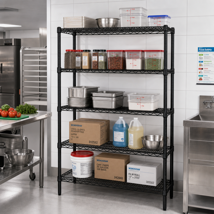 Product image #2 for Quantum 72-Inch Wide x 21-Inch Deep x 86-Inch High Black Epoxy Antimicrobial Wire Shelving Starter Kit