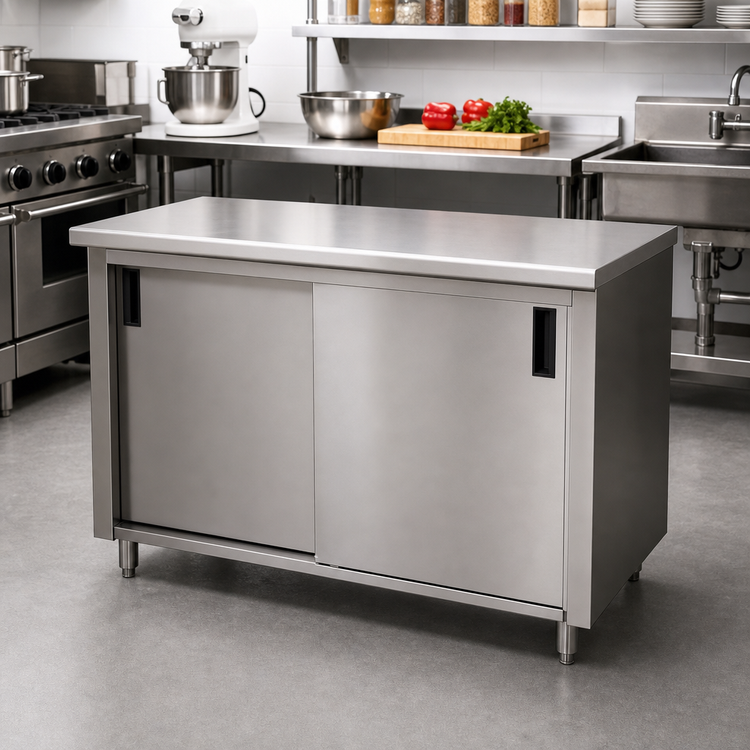 Product image #2 for Special Value Economy 60 x 24-Inch Enclosed Work Table with Cabinet Base, Mid-Shelf and Sliding Doors