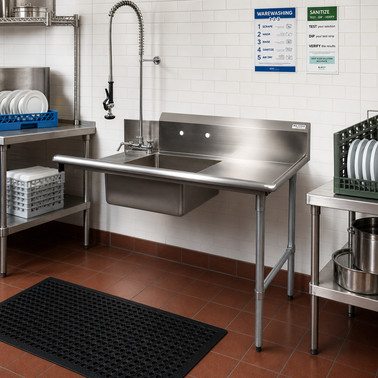 Product image #2 for BK Resources Heavy Duty 60 Inch Straight Soiled Dishtable with Right-to-Left Operation, 304 Stainless Steel Top, and Pre-Rinse Sink
