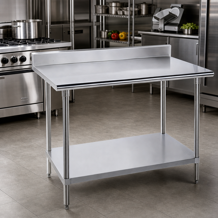 Product image #2 for Advance Tabco Premium Series Stainless Steel Work Table with 5-Inch Backsplash and Adjustable Undershelf, 84 x 24 Inches