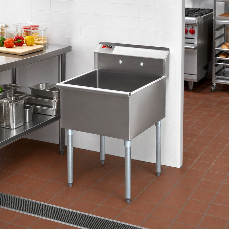 Product image #2 for Eagle Group Square-Corner One-Compartment Utility Sink, 19-3/8 x 25 Inches, 16-Gauge 304 Stainless Steel, Galvanized Legs