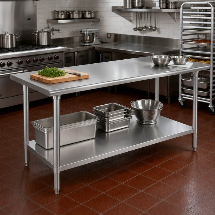 Product image #2 for Advance Tabco Stainless Steel Flat Top Work Table with Adjustable Undershelf, 108 x 30 Inches