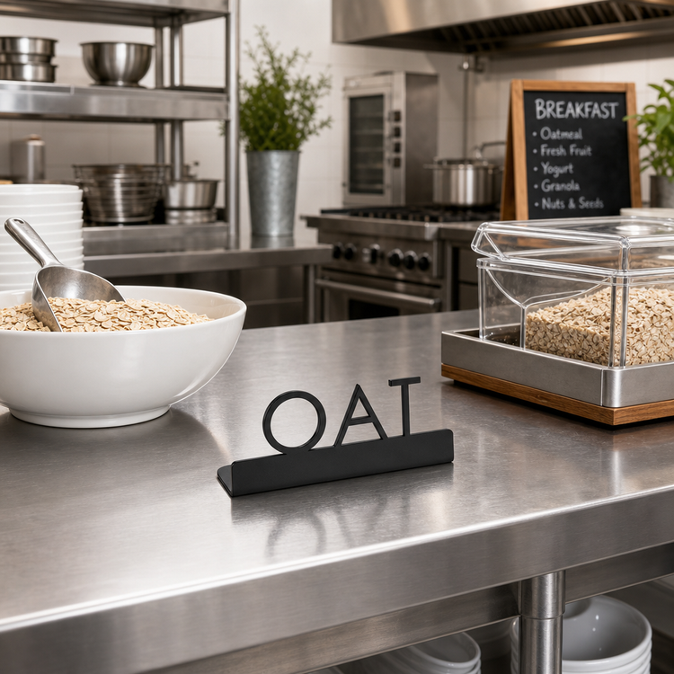 Product image #3 for American Metalcraft Black Stainless Steel Oat Table Sign, 1-1/4 Inch High