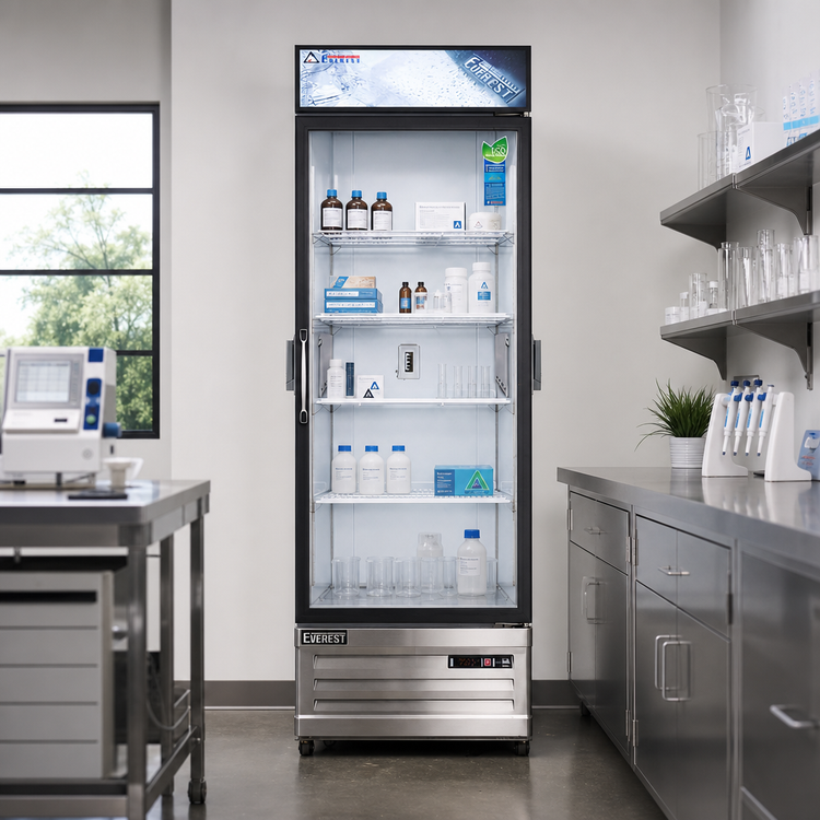 Product image #2 for Everest Refrigeration EMGR24C Chromatography Reach-In Glass Door Refrigerator, 1 Section, 25 Cu. Ft., Self-Contained Bottom Mount