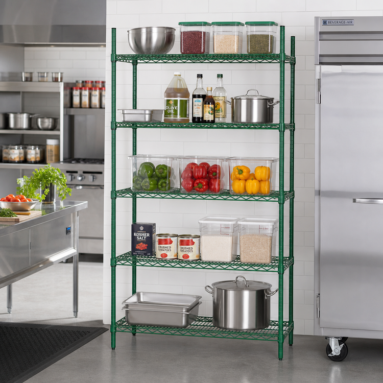 Product image #2 for Heavy Duty 5-Tier Stationary Wire Shelving Unit, 24 x 14 x 84 Inches, Green Epoxy Coated