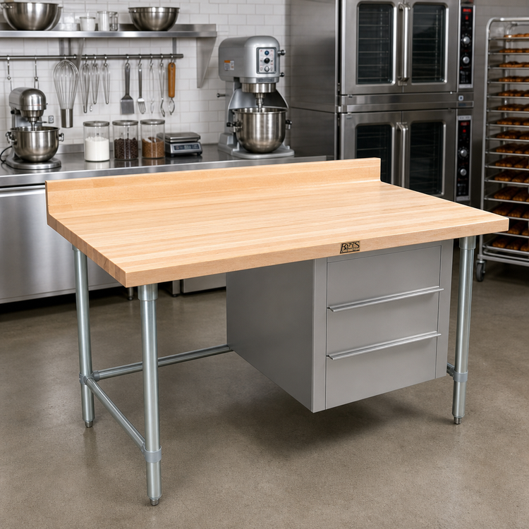 Product image #2 for John Boos 84" x 30" Wood Top Bakers' Table with 1-3/4" Northern Hard Rock Maple Top and 3 Drawers