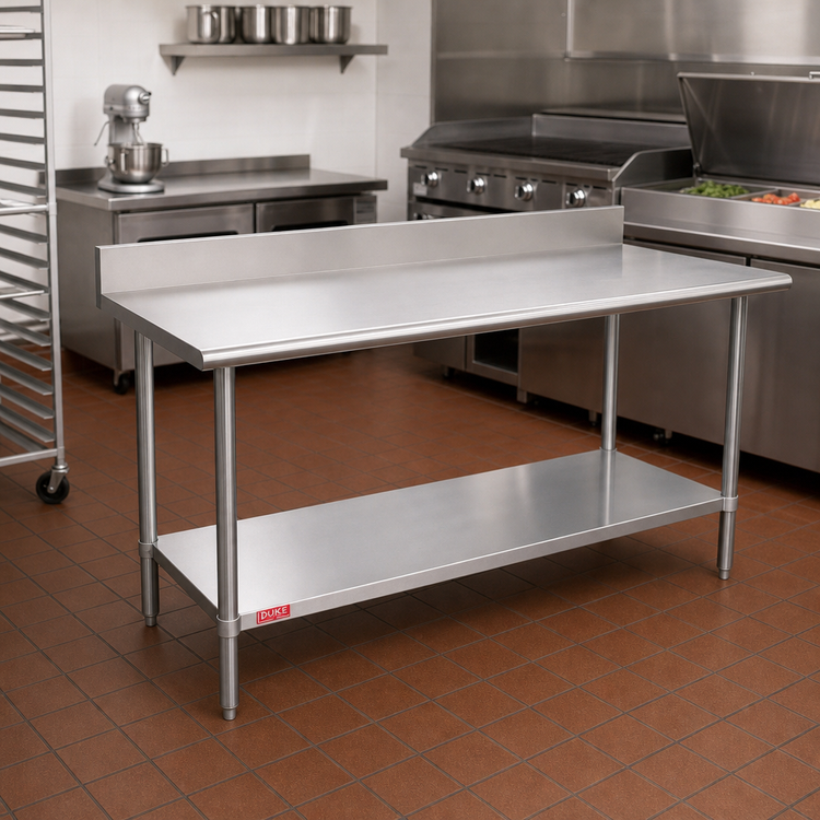 Product image #2 for Duke 72-Inch x 24-Inch 16-Gauge Stainless Steel Work Table with 5-Inch Riser and Undershelf