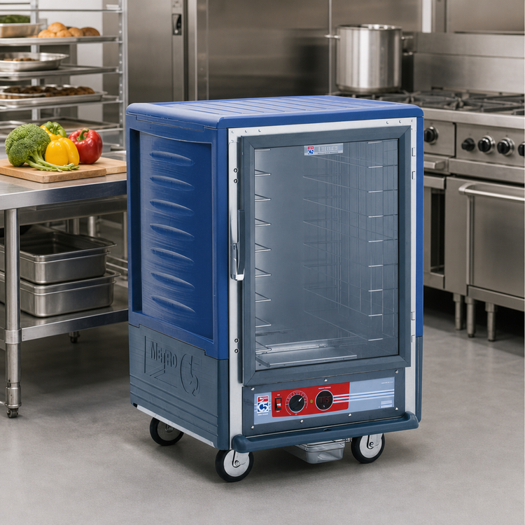 Product image #2 for Metro C5 3 Series Half-Height Mobile Heated Holding Cabinet with Blue Insulation Armour and Clear Polycarbonate Door