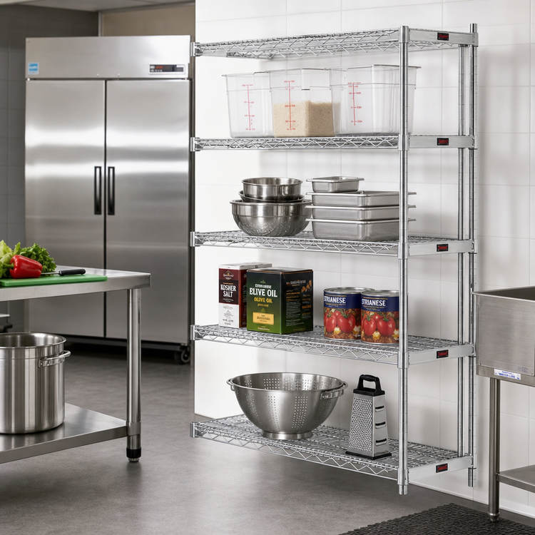 Product image #2 for Eagle Group 4-Tier Add-On Wire Shelving Unit with QuadTruss Shelves, 30"W x 24"D x 74"H, Chrome-Plated