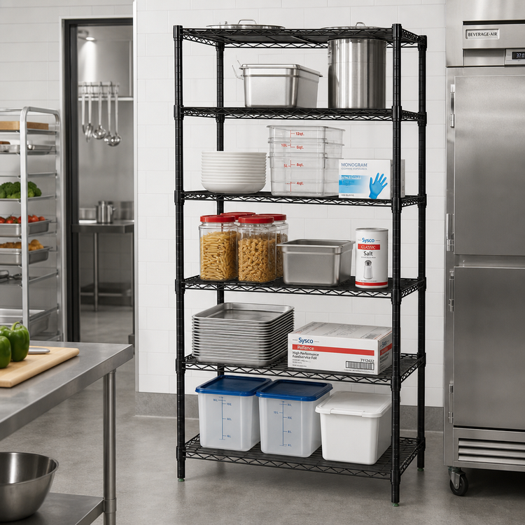 Product image #2 for Quantum 48"W x 30"D x 74"H 5-Shelf Black Epoxy Antimicrobial Wire Shelving Starter Kit