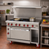 Thumbnail image #2 for American Range Green Flame 48-Inch Commercial Gas Range with 8 Open Burners, 26-1/2-Inch Left Convection Oven, and Right Storage Base