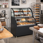 Thumbnail image #2 for Omcan USA 47277 47.2-Inch Dual-Service Refrigerated Bakery Display Case, Curved Glass, Rear Sliding Door, Bottom-Mount Self-Contained R290 Refrigerant