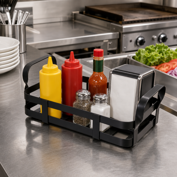 Product image #2 for American Metalcraft Rectangular Black Metal Condiment Rack with Handles, 9 x 6 x 3-1/2 Inches