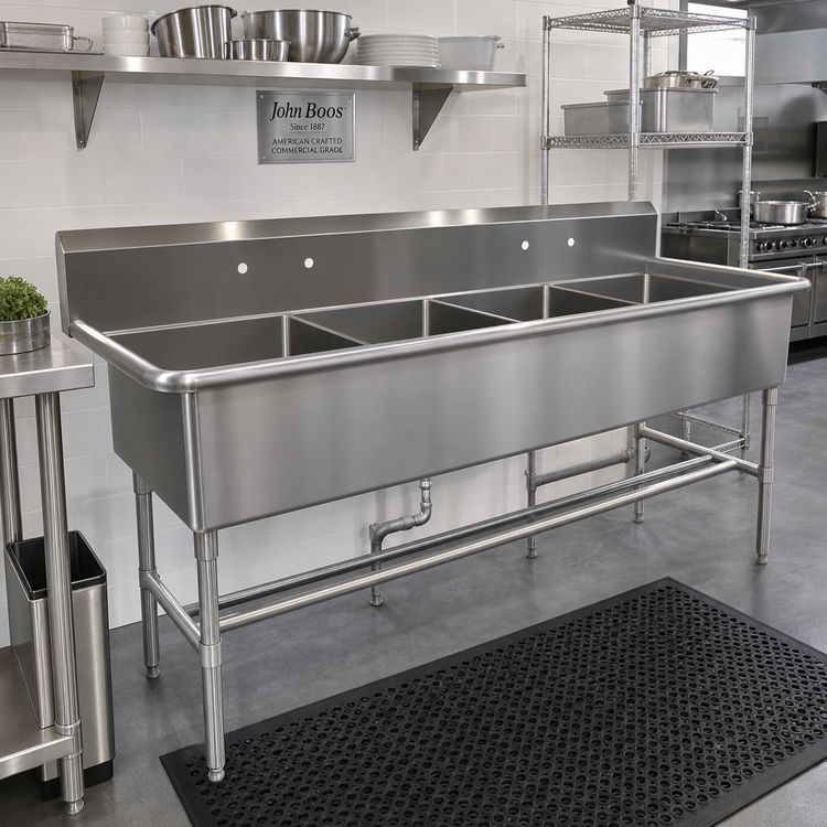 Product image #2 for John Boos Pro-Bowl 4-Compartment Stainless Steel Sink with 10-Inch Backsplash, 125-1/8 Inch Wide