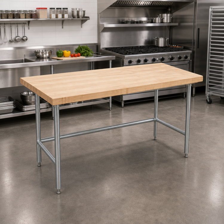 Product image #2 for Advance Tabco 72 Inch x 36 Inch 1-3/4 Inch Thick Laminated Hard Maple Top Work Table with Galvanized Base