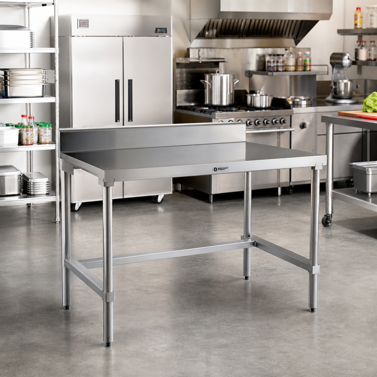 Product image #2 for 72" x 30" Stainless Steel Top Work Table with 6" Backsplash and Open Cross-Braced Aluminum Base