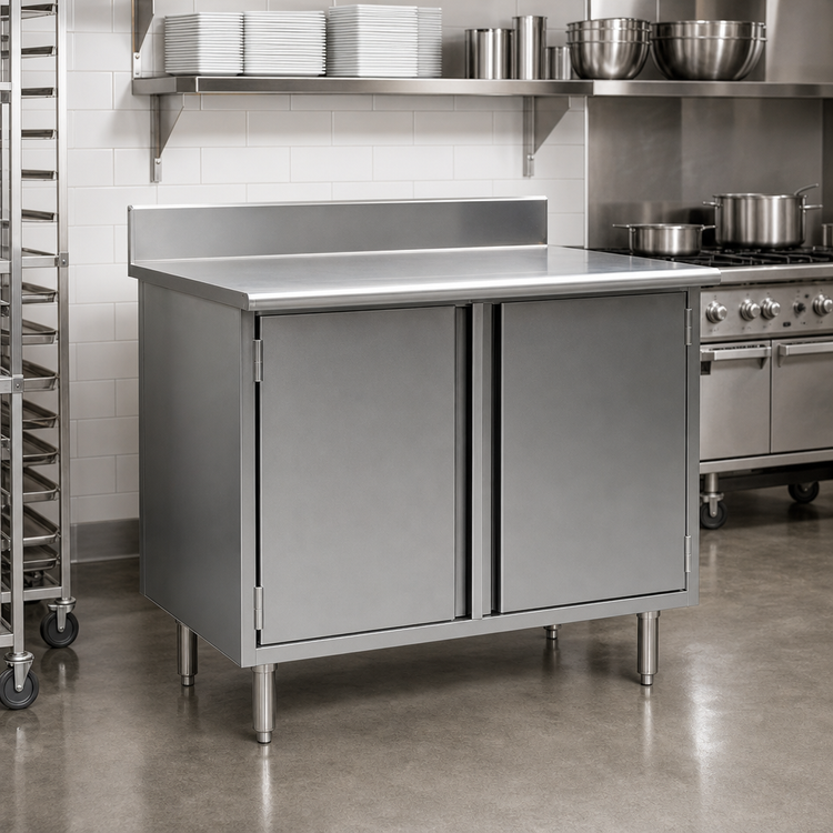 Product image #2 for Eagle Spec-Master 48-Inch x 30-Inch Stainless Steel Enclosed Worktable with Hinged Doors and 4-1/2-Inch Backsplash